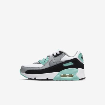 Nike Air Max 90 - Fiatalabb Gyerek Air Max Trainers - Fehér/Világos Szürke/Türkiz/Szürke